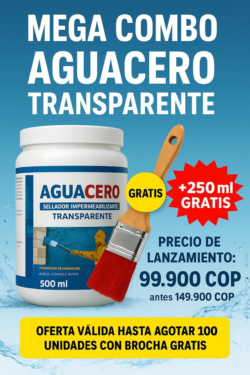MEGA COMBO AGUACERO TRANSPARENTE – 500 ml + 250 ml GRATIS + Brocha Profesional GRATIS